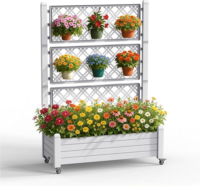 Raised Garden Bed with Trellis, 21 Gallon Self Watering Planter Box with by OutdoorLivingPerfected