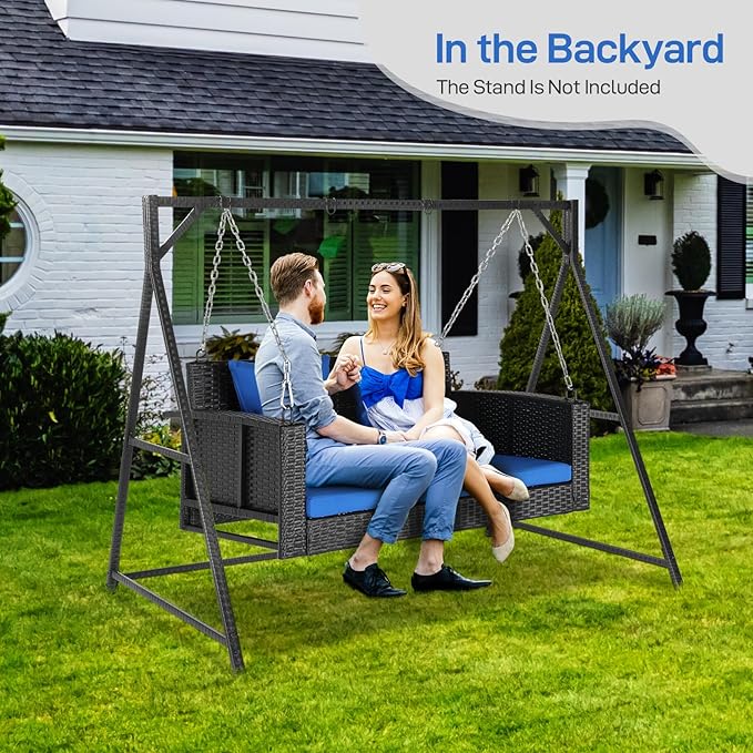 Outvita Porch Swing 2 Person Hanging Bench, Wicker Outdoor Swing Bench - Image 7