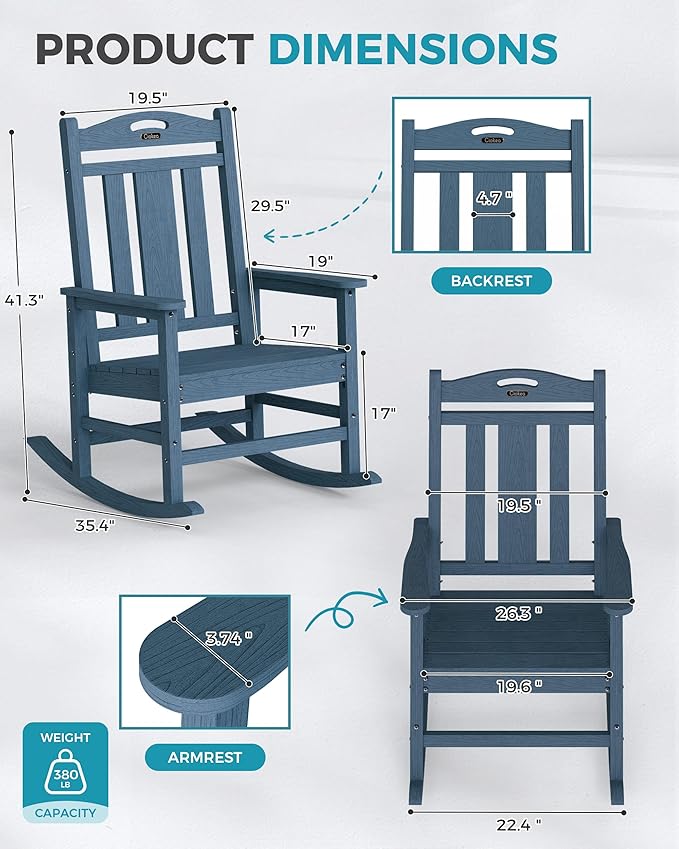 Ciokea Oversized Outdoor Rocking Chairs Set of 2, 380lbs Heavy-Duty Large Patio - Image 3