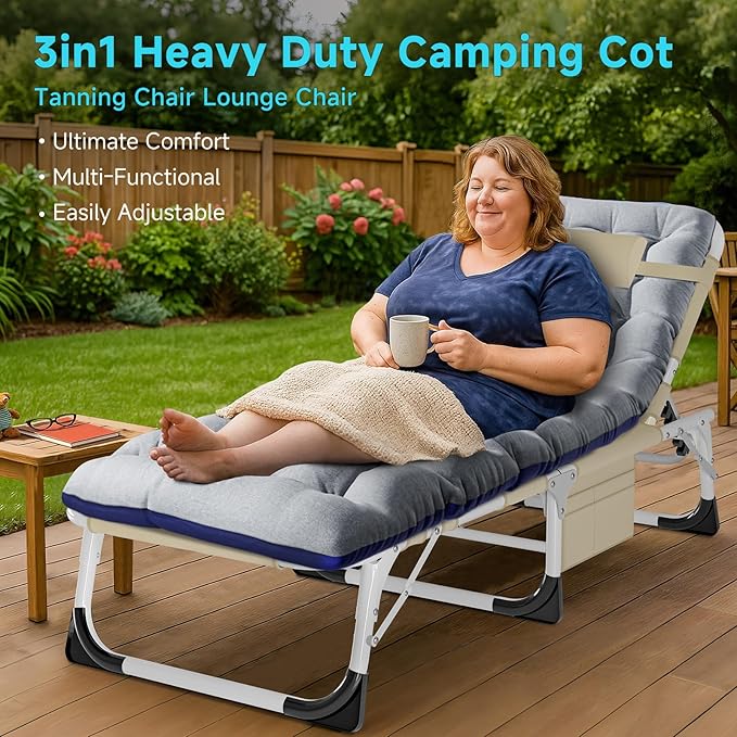 ABORON Heavy Duty Tanning Chair, Outdoor 5-Position Folding Chaise Lounge Chair - Image 3