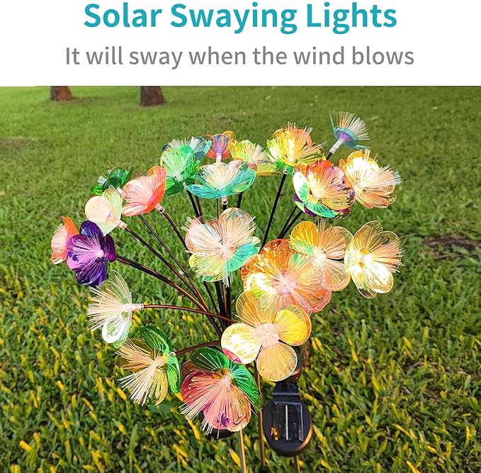 JJGoo 2 Pack Solar Garden Lights, Solar Flower Swaying Light - Image 4