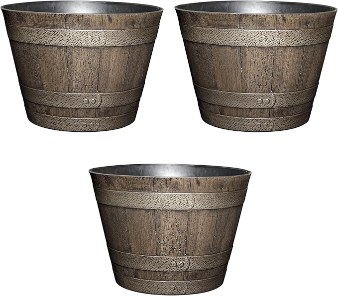 Classic Home and Garden Outdoor Round Whiskey Resin Flower Pot Barrel Planter by ClassicHomeandGarden