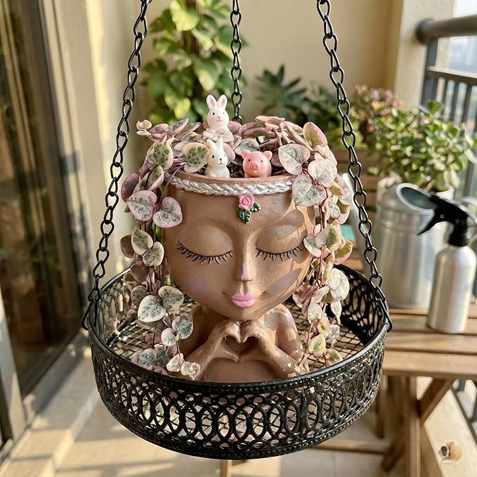 Face Planter Pot with Heart Hands, Resin Head Planter - Image 5