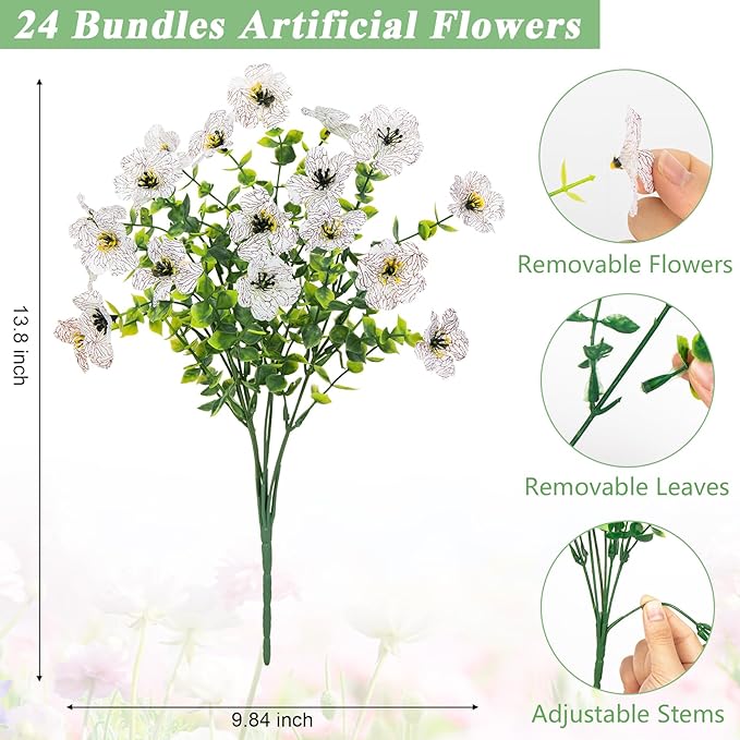 Bassion Artificial Flowers for Outdoors, 24 Bundles UV Resistant Fake Flowers - Image 3