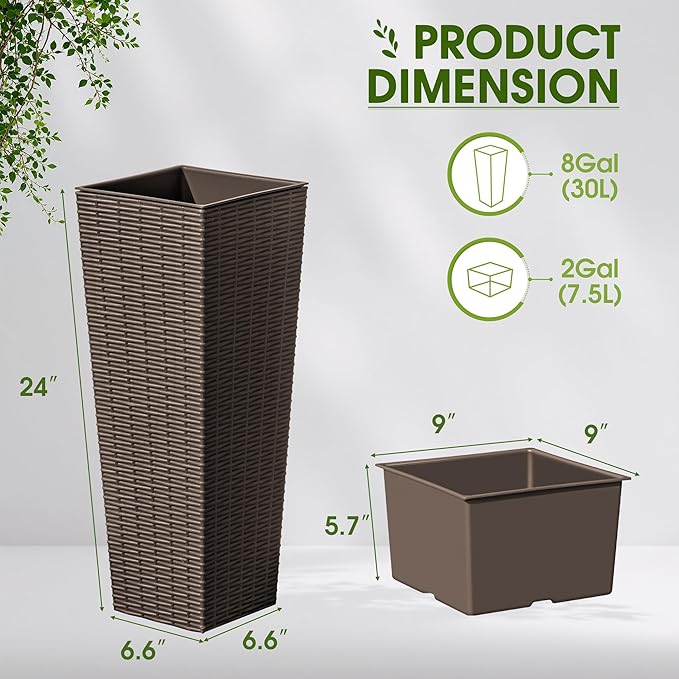 Devoko Resin Tall Planters for Outdoor Plants Set of 2, Large Taper Outdoor - Image 7