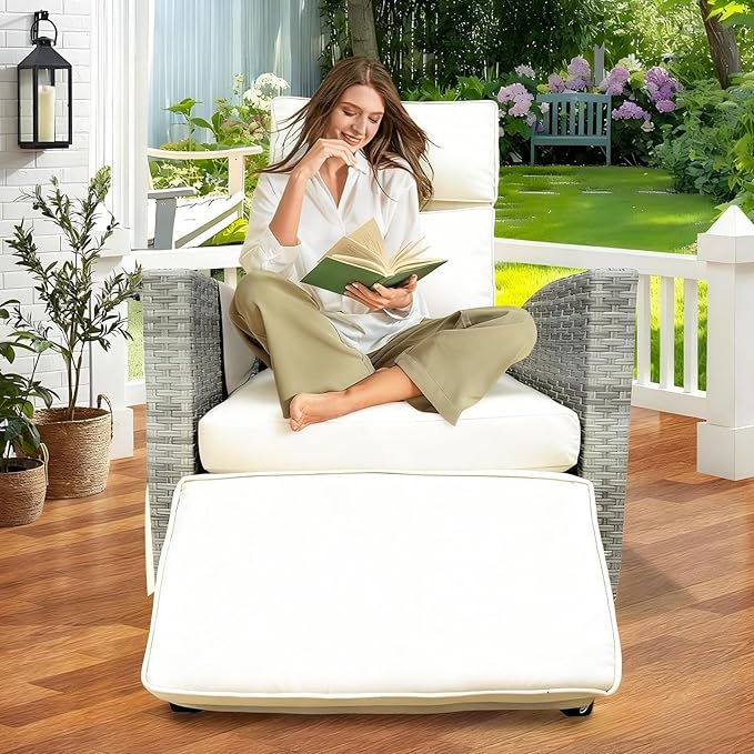 Outdoor Wicker Recliner Chair, 145° Patio Lounge Chair - Image 9