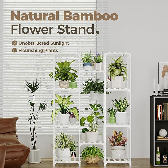 Bamworld White Plant Stand Indoor/Outdoor Ladder Plant Rack, 3 Tiers - Image 2
