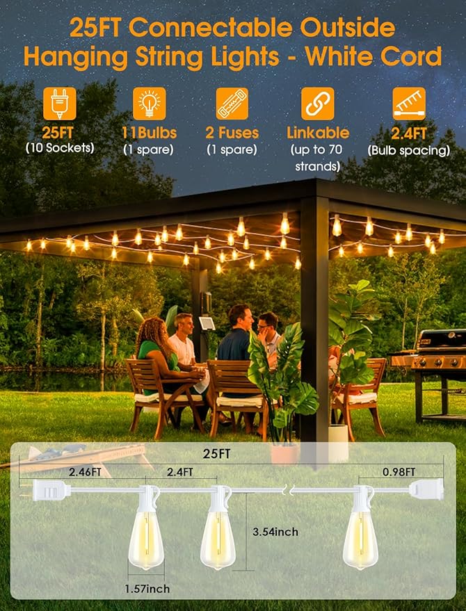 25FT Outdoor String Lights, Patio Lights - Image 2