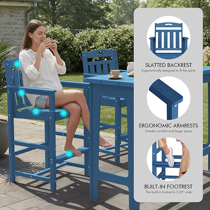 Ciokea 3 Pcs Outdoor Bar Height Table Set, Heavy-Duty All-Weather HDPE Patio - Image 6