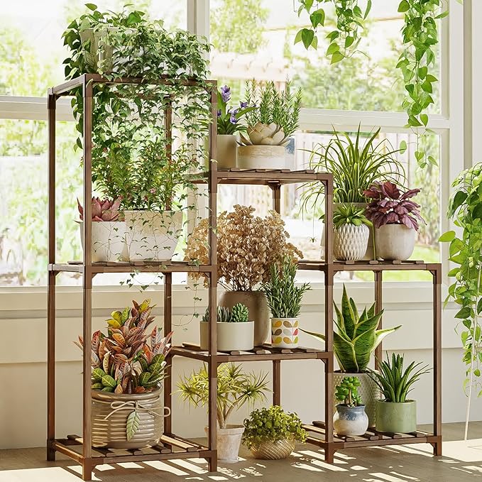 Bamworld Plant Stand Indoor Plant Shelf Outdoor Wood Plant Rack - Image 7