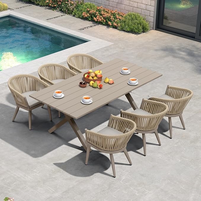 PURPLE LEAF 7 Pieces Longer Outdoor Dining Set by PURPLELEAF