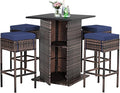 Tangkula 5 Piece Outdoor Rattan Bar Set, Patio Bar Furniture by TANGKULA
