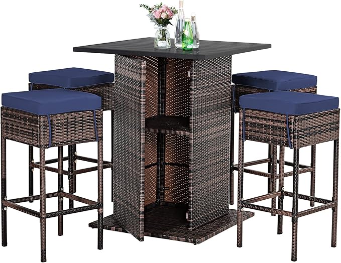 Tangkula 5 Piece Outdoor Rattan Bar Set, Patio Bar Furniture by TANGKULA