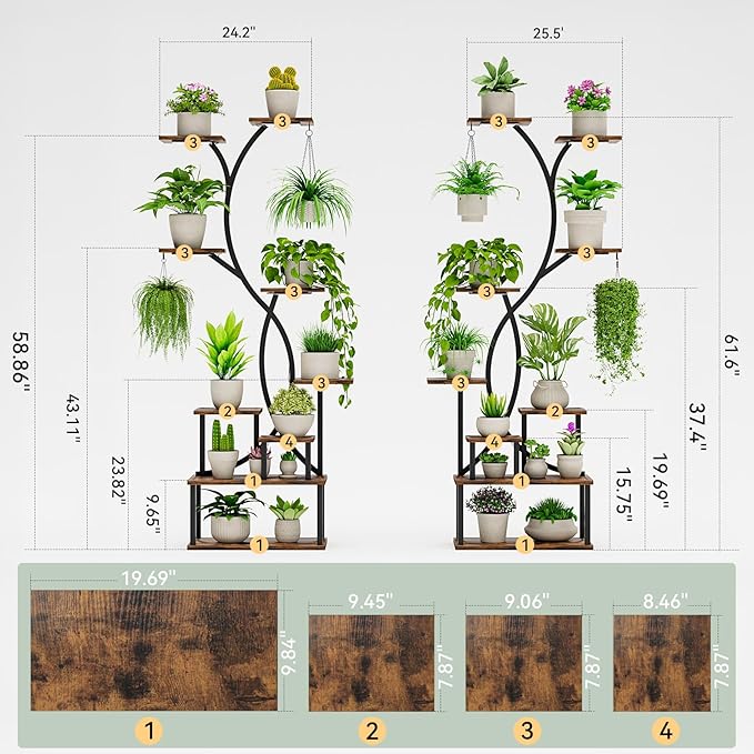 Plant Stand Indoor with Grow Lights 9 Tiered Wood Plant Shelf 62" Tall Plant - Image 6