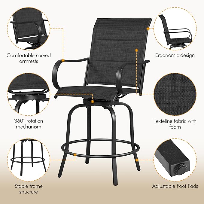 Yaheetech 6 Piece Patio Swivel Bar Stools Texteline Chairs - Image 6