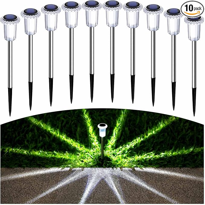 Solar Pathway Lights 10 Pack Christmas Solar Lights Outdoor Waterproof 6000K by Gorrzai