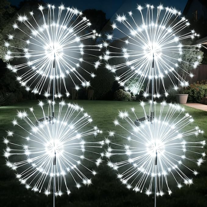 JJGoo Solar Firework Lights, 4 Pack 120 LEDs 2 Lighting Modes Solar Garden by JJGoo
