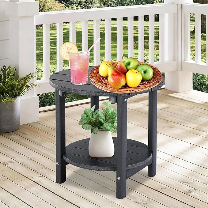 LZRS Round Adirondack Side Table Double End Table, Outdoor Side Tables - Image 7