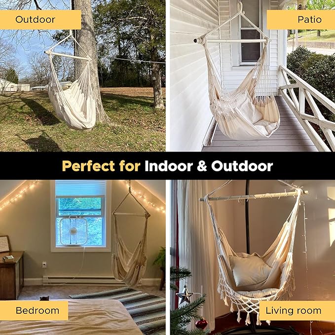 Miztli Hammock Chair with Hanging Chair Cover – 2 Cushions, Steel Spreader Bar - Image 8
