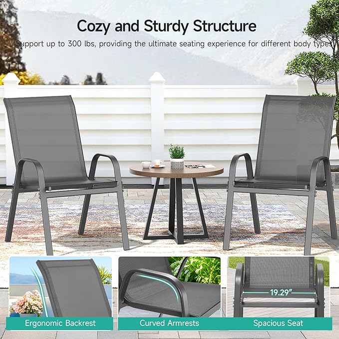 Patio Chairs Set of 2, All Weather Breathable Stackable Outdoor Dining Chairs - Image 7