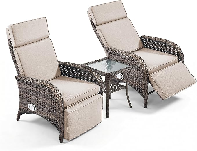 3 Pieces Zero Gravity Wicker Patio Recliner Chairs Set of 2 - Image 7