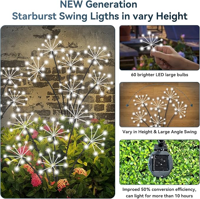Solar Garden Lights 2 Pack Waterproof Swaying Starburst Light Solar Outdoor - Image 3