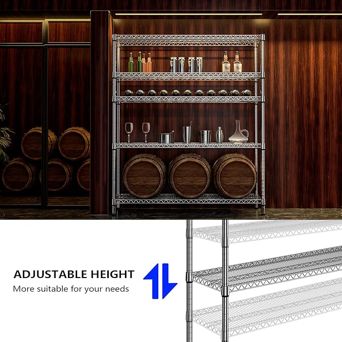 3500LBS 59" W 5 Tier Storage Shelves Rack Metal Wire Shelving Unit, Storage - Image 5