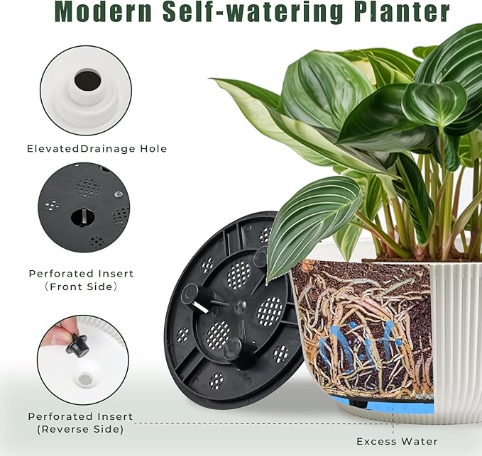 T4U 12 Inch Large Self Watering Plant Pots, Wide Self Watering Planter - Image 3