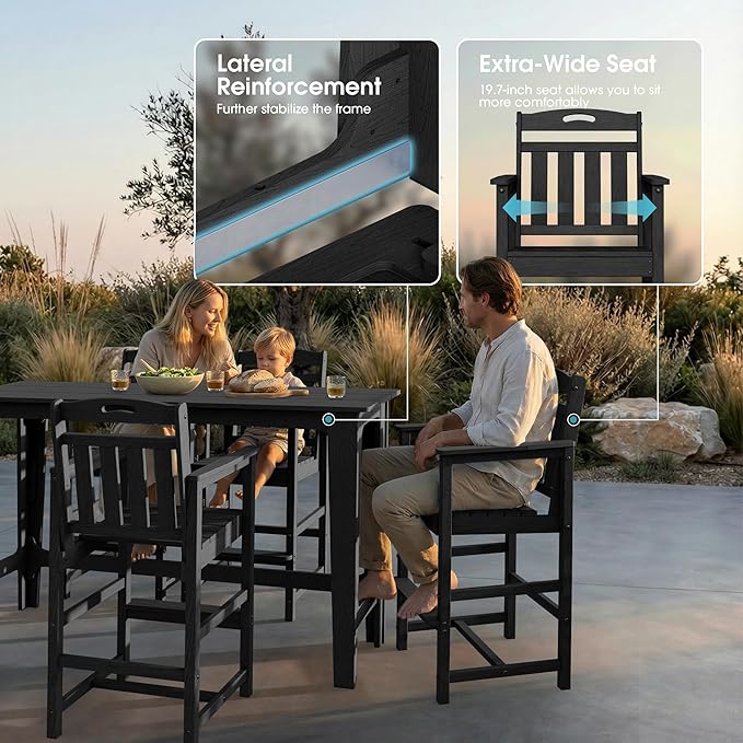 Ciokea Outdoor Bar Height Table Set of 5, Heavy-Duty All-Weather HDPE Patio Bar - Image 4