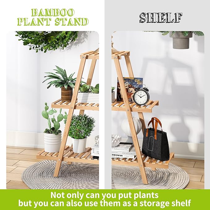 BMOSU Plant Stand Bamboo for Indoor Outdoor Tiered Plant Shelf 8 Potted Flower - Image 6
