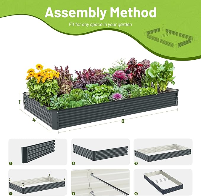 2PCS 8x4x1FT Galvanized Raised Garden Bed, Galvanized Planter Raised Garden - Image 4