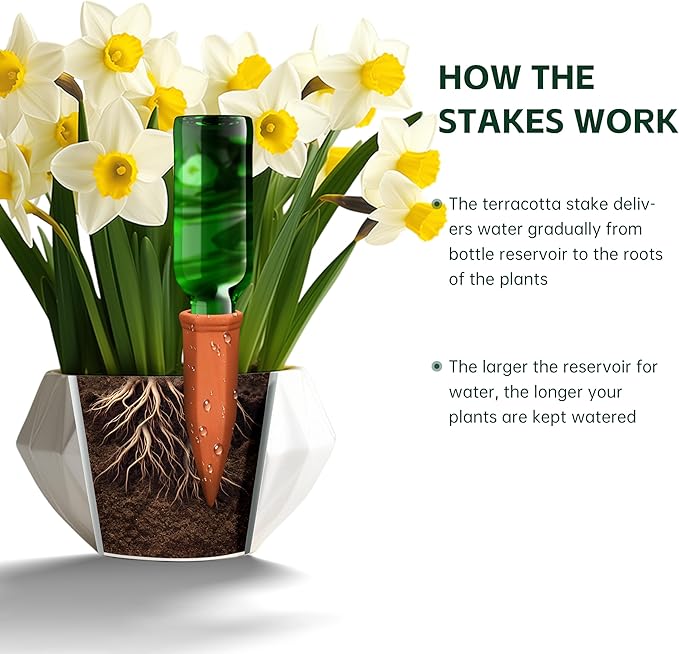 Terracotta Watering Spikes, Wine Bottle Watering Stakes, Slow Release Self - Image 3