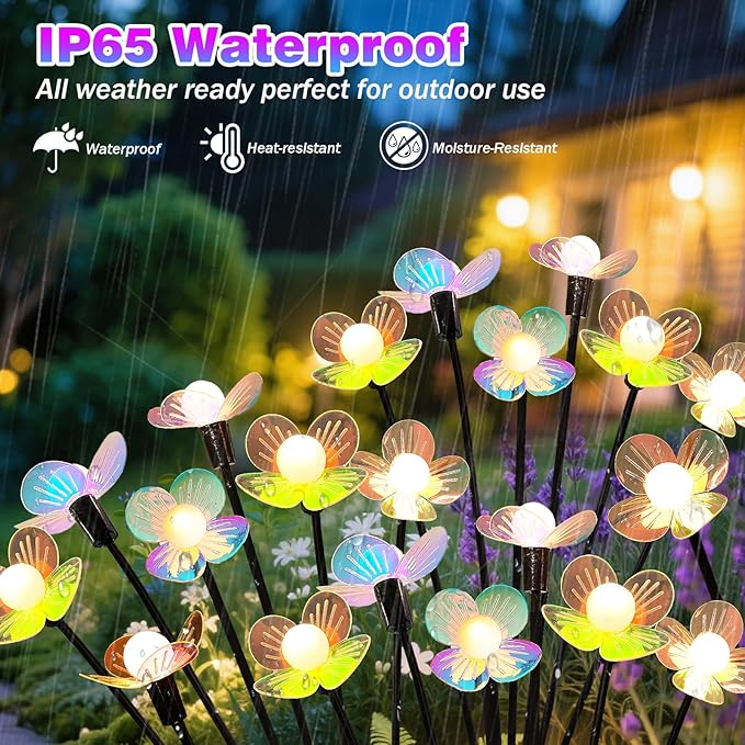 Solar Garden Lights, 4 Pack 24 LED Solar Swaying Flower Light, Waterproof - Image 5