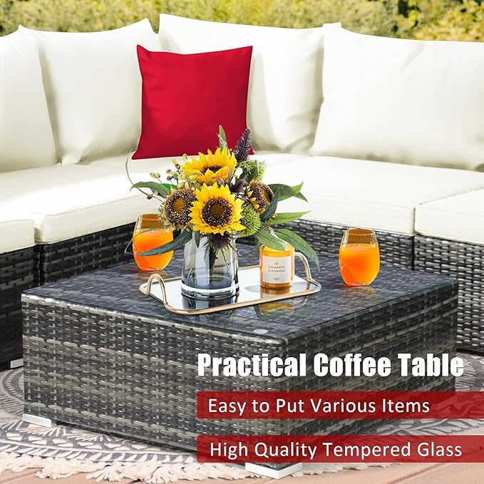 Tangkula 7 Pieces Wicker Patio Furniture Set, All-Weather Outdoor Rattan - Image 8
