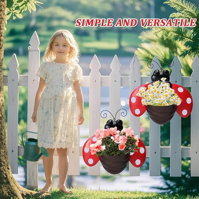 Metal Wall Planter Ladybug Wall Mounted Planters Small Flower Pot - Image 2