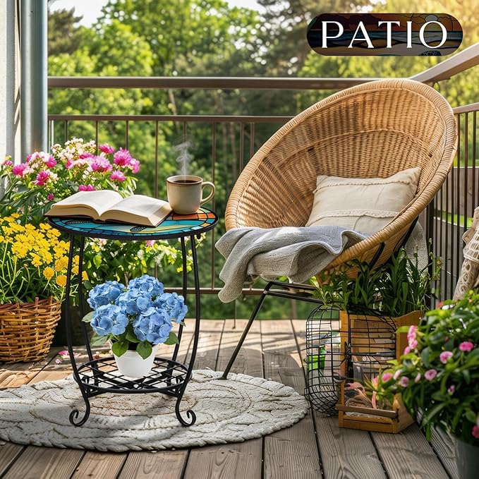 Outdoor Side Table Round Small Mosaic Patio Accent Indoor End Plant Coffee Tea - Image 2