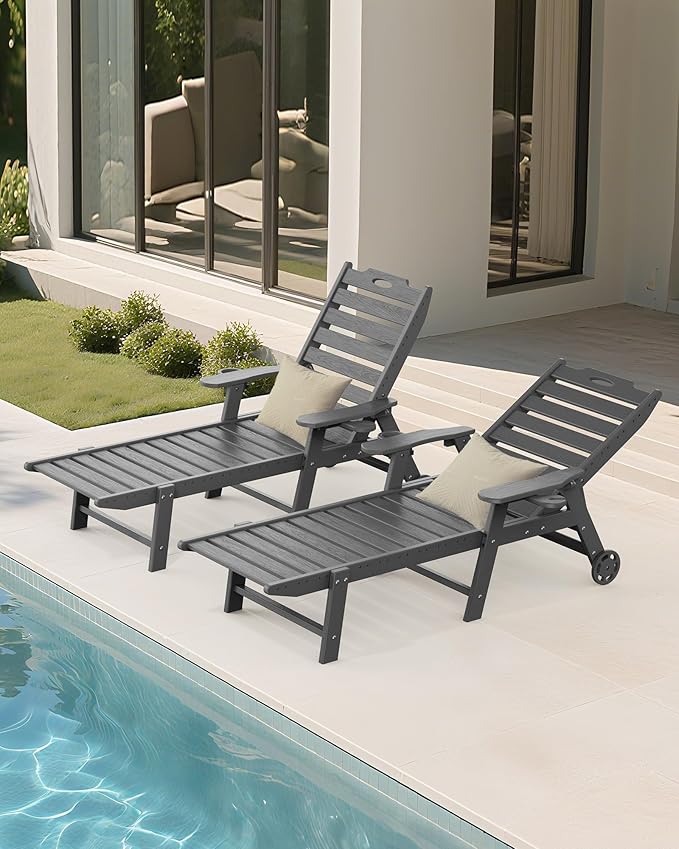 Carauci Lounge Chair Outdoor Set of 2, HDPE Chaise Lounge - Image 9