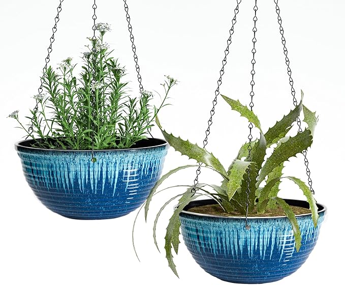 12 inch Hanging Planters for Indoor Outdoor Plants, 2 Pack Large Hanging Flower by Vanslogreen