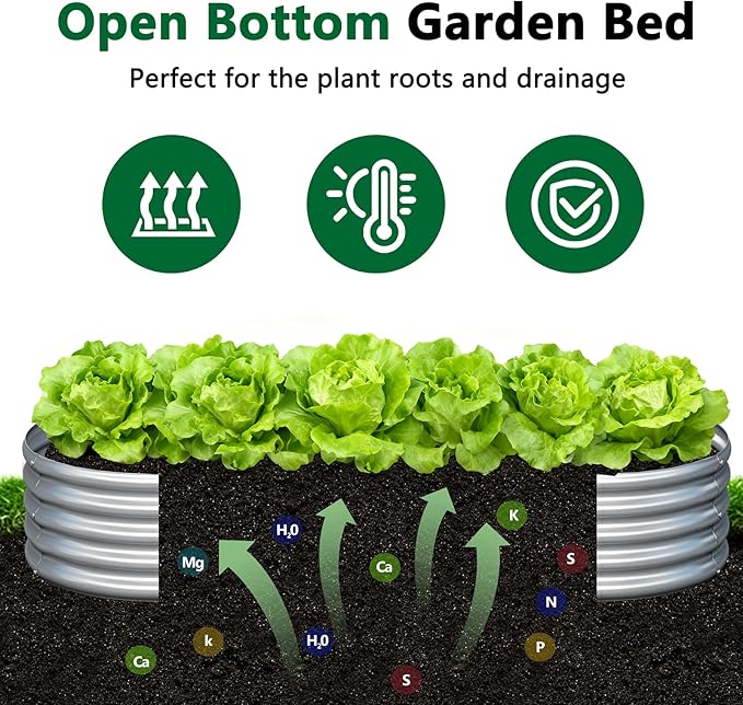 zizin 2 Pack Oval Galvanized Raised Garden Bed Kit 8x4x1ft Large Metal Planter - Image 3