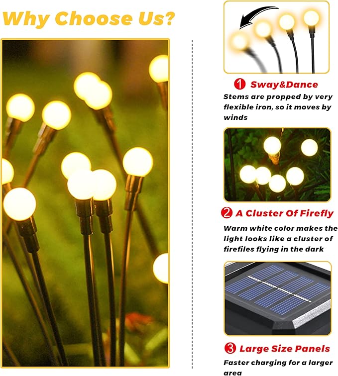 Solar Lights Outdoor-6Pack 48LEDs Solar Garden Firefly Lights Outside, Solar - Image 6