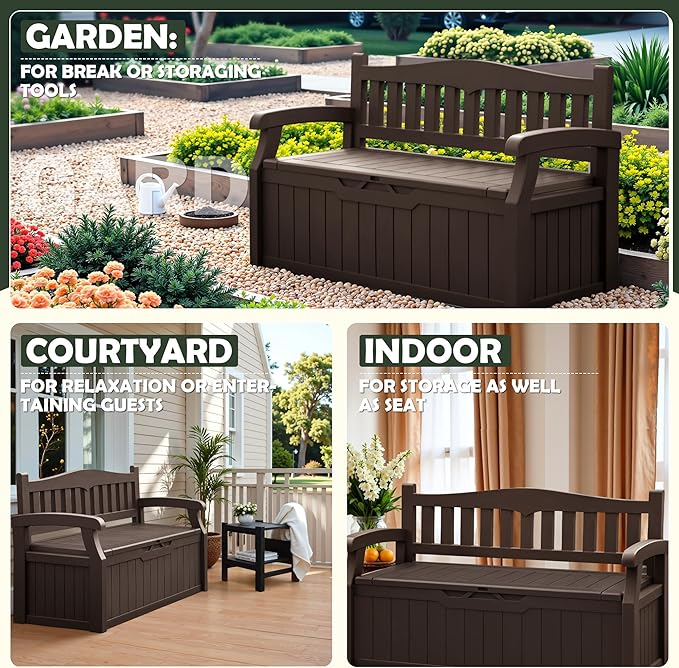 Flamaker 80 Gallon Storage Bench Outdoor Indoor, Durable All-Weather Seating - Image 4