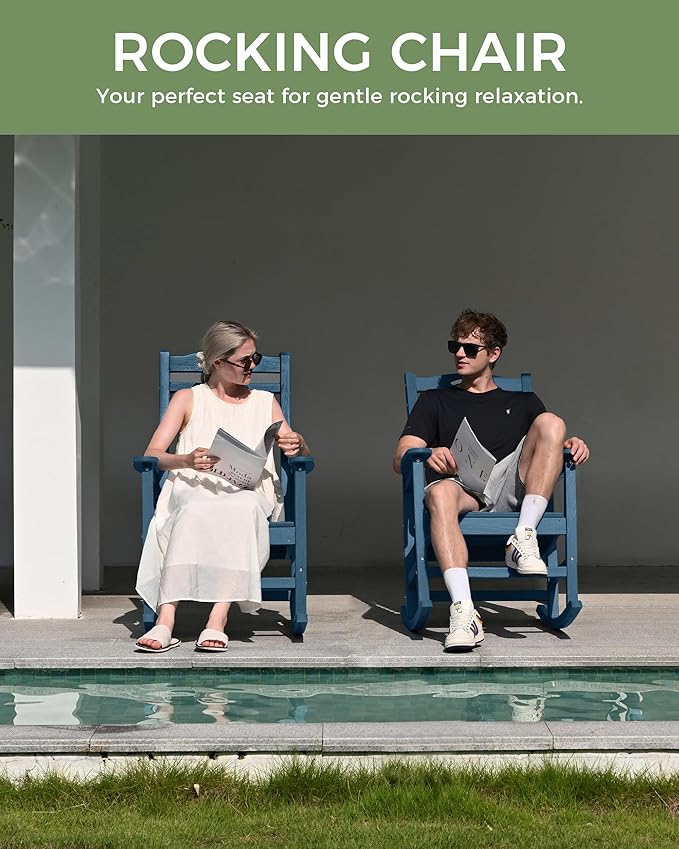 Oversized Rocking Chair Outdoor, High Back Porch Rocker Chair, HDPE All Weather - Image 7