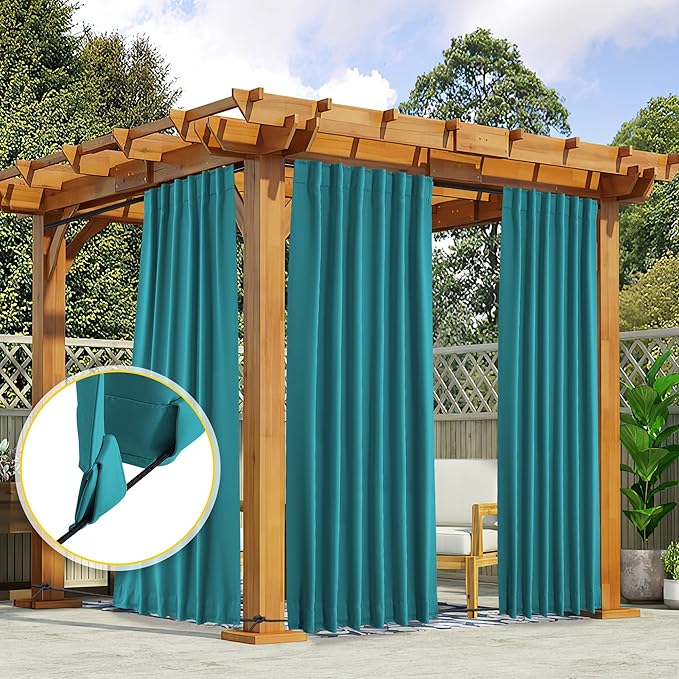 NICETOWN 2 Panels Outdoor Curtains Waterproof Pocket & Back Tab on Top & Bottom - Image 8