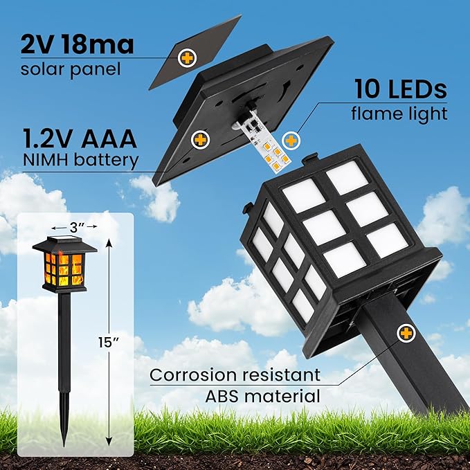 GIGALUMI Solar Lights for Outside, 8 Pack Flickering Flame LED Solar Outdoor - Image 7