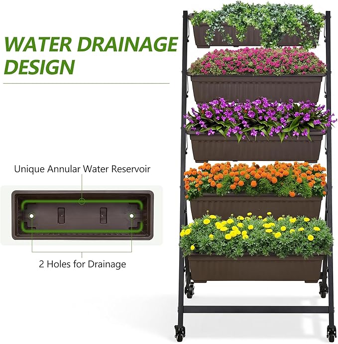 VECELO 5-Tier Vertical Garden Bed, Freestanding Elevated Raised Garden Planter - Image 5