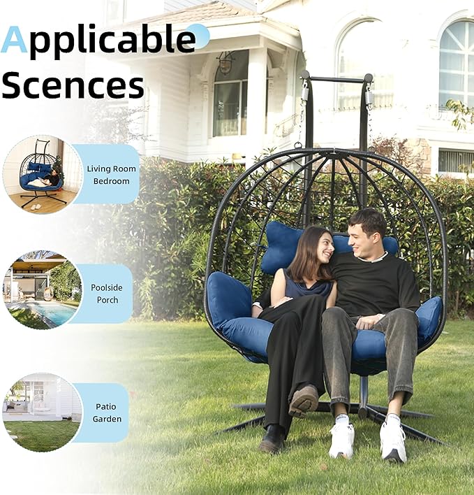 Double Egg Chair with Stand Hammock Swing Chair Foldable Hanging Loveseat - Image 6