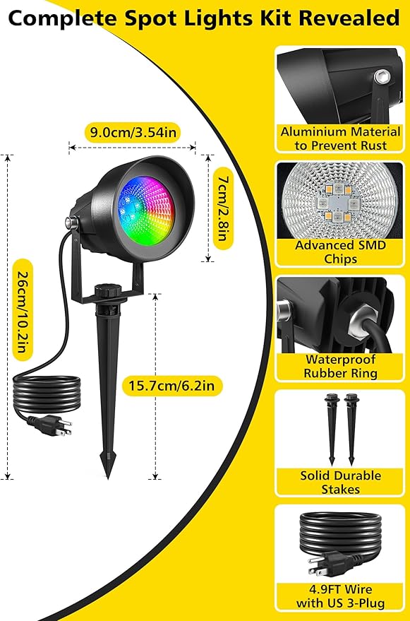 T-SUN Smart Color Changing Landscape Lights, RGBW Spotlights Outdoor - Image 2