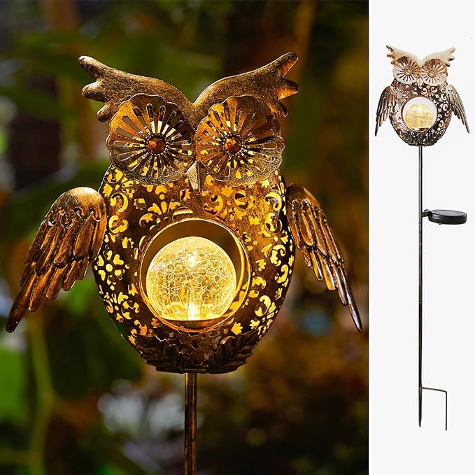 Go2garden Solar Lights Outdoor Owl Garden Gifts Mom Metal Stakes Lights by Go2garden