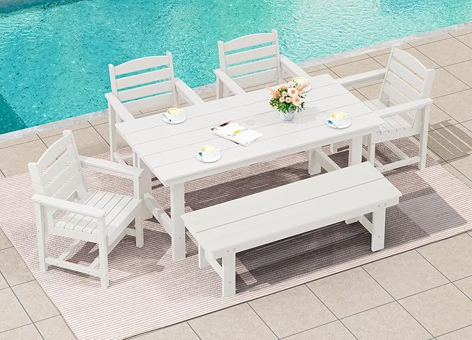 SERWALL Outdoor Dining Set for 6, HDPE Dining Furniture Set - Image 3