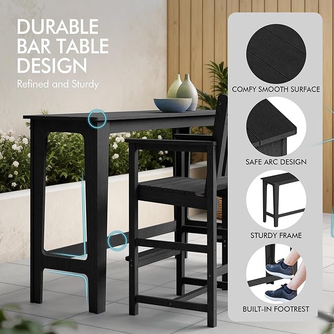Ciokea Outdoor Bar Height Table Set of 5, Heavy-Duty All-Weather HDPE Patio Bar - Image 5